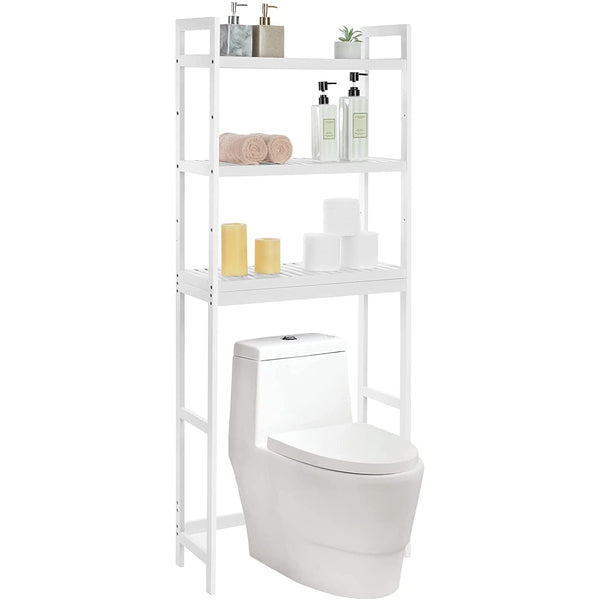WC-polc, 3 szintes bambusz fürdőszobai polc,, 63 x 163 x 26 cm, fehér-VASBÚTOR