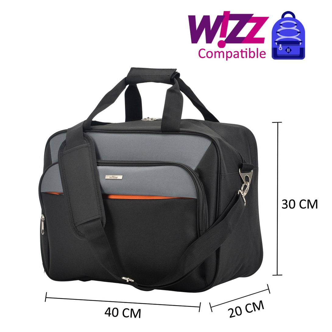 Wizzair/Ryanair kézipoggyász kabintáska 40x30x20 cm , Bontour AIR Utazótáska, Fekete-VASBÚTOR