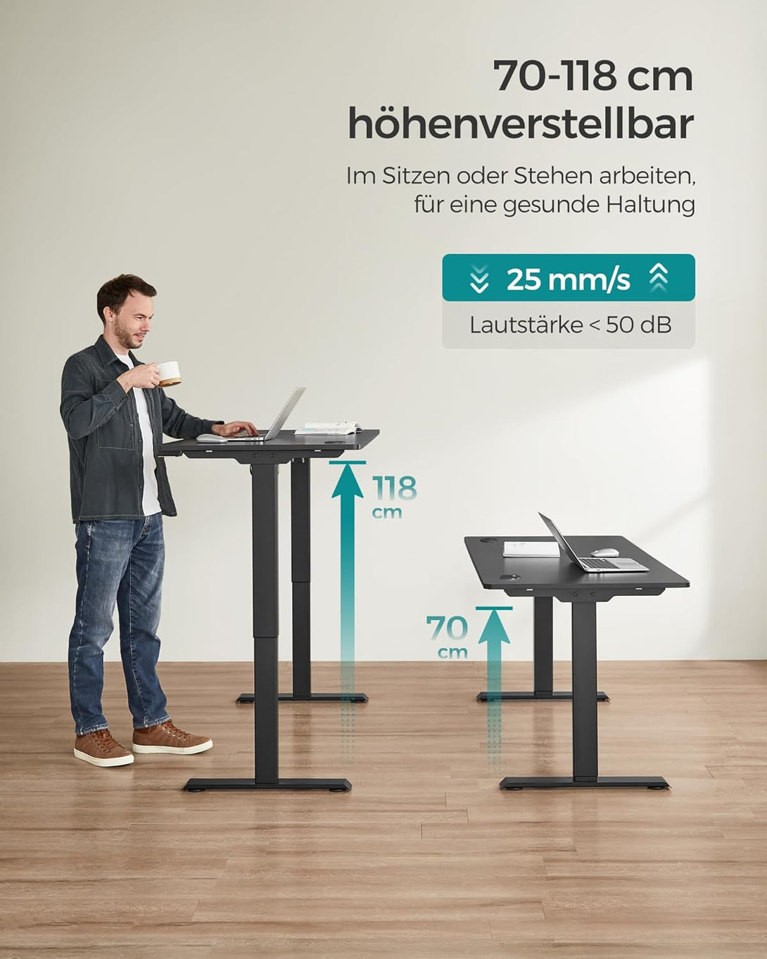 elektromosan állítható magasságú íróasztal, 70 x 140 x (73-114) cm, fekete-VASBÚTOR