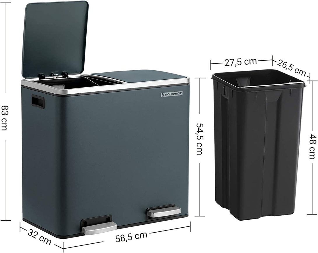 hulladékgyűjtő, dupla szemetes, 2 x 24 literes füstszürke-VASBÚTOR