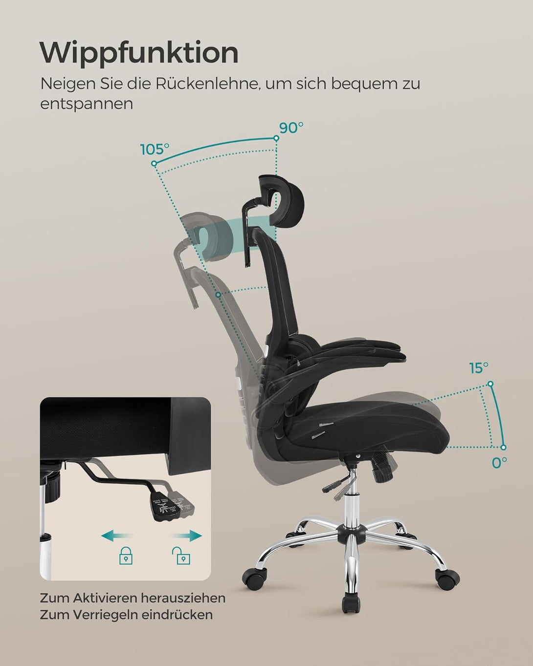 irodai szék, ergonomikus, hálós szék deréktámasszal és állítható fejtámlával, fekete-VASBÚTOR