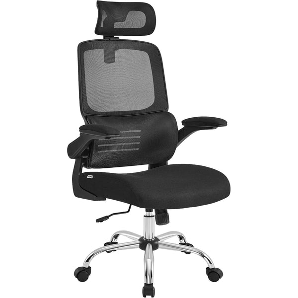 irodai szék, ergonomikus, hálós szék deréktámasszal és állítható fejtámlával, fekete-VASBÚTOR