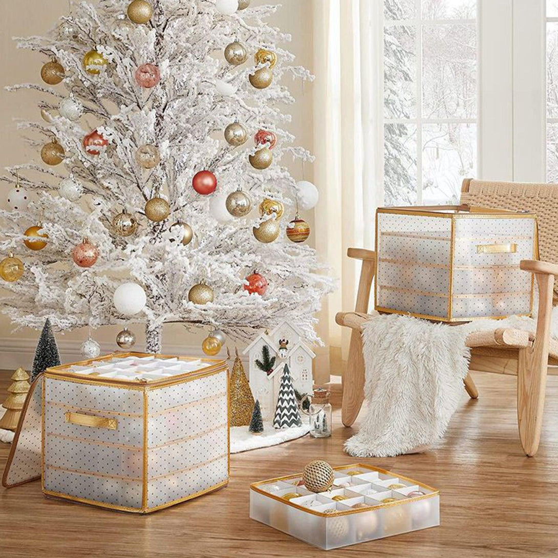 karácsonyi dísz tároló dobozok, 2 db-os készlet átlátszó-arany-VASBÚTOR