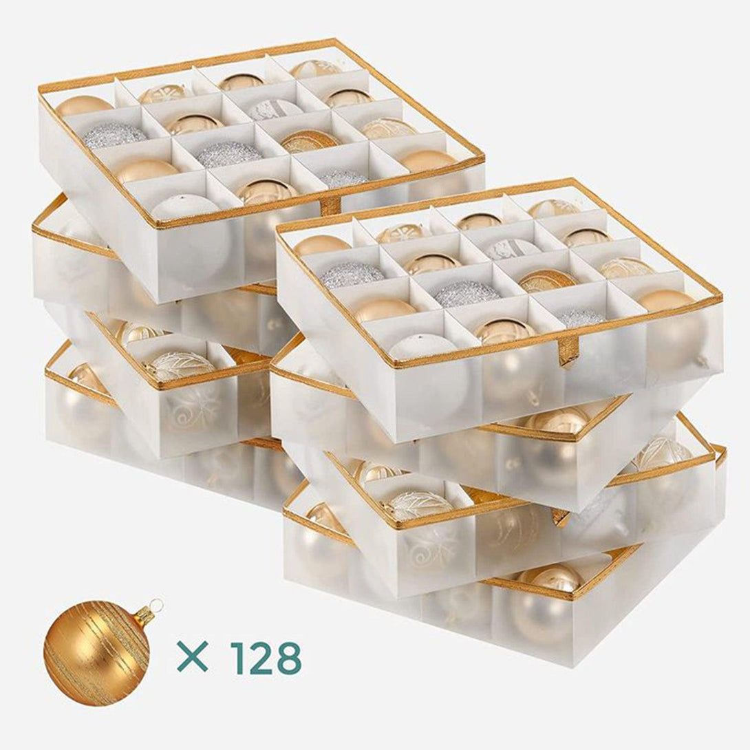 karácsonyi dísz tároló dobozok, 2 db-os készlet átlátszó-arany-VASBÚTOR