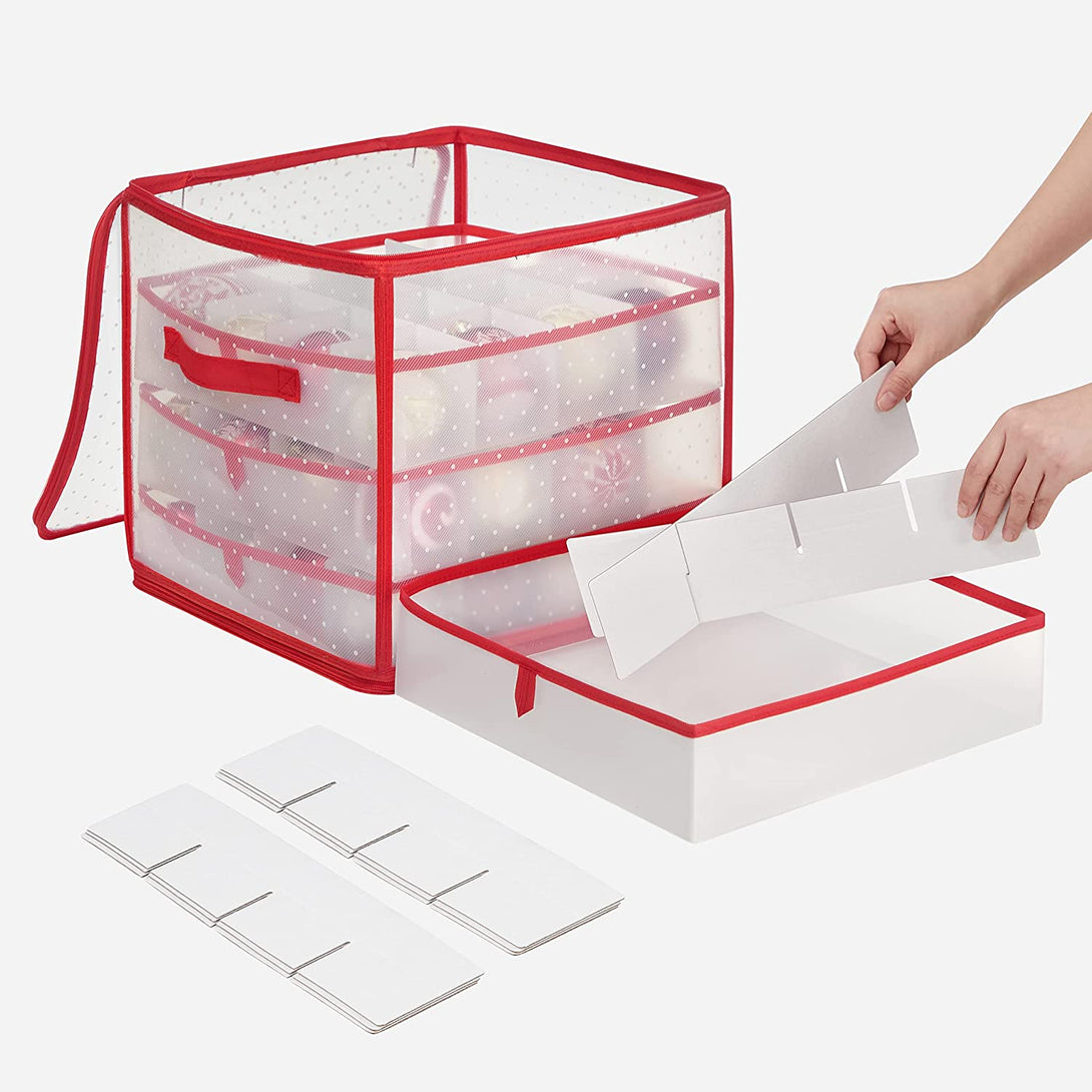 karácsonyi dísz tároló dobozok, 2 db-os készlet átlátszó-piros-VASBÚTOR