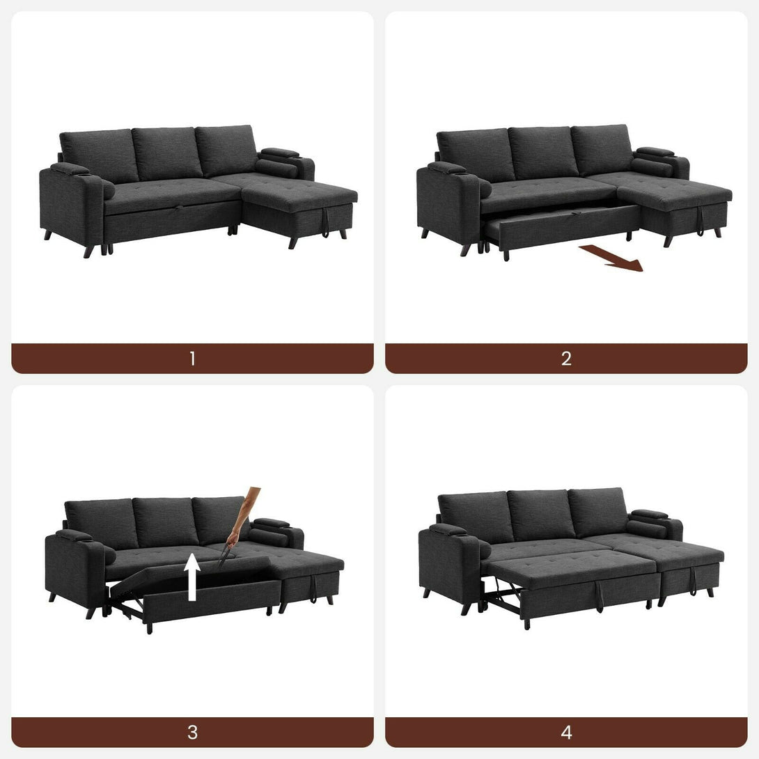 kárpitozott kanapé tárolóhellyel, 223 x 88 x 142 cm, szürke-VASBÚTOR