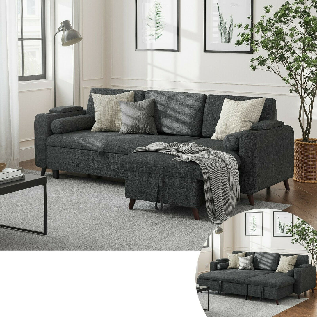 kárpitozott kanapé tárolóhellyel, 223 x 88 x 142 cm, szürke-VASBÚTOR