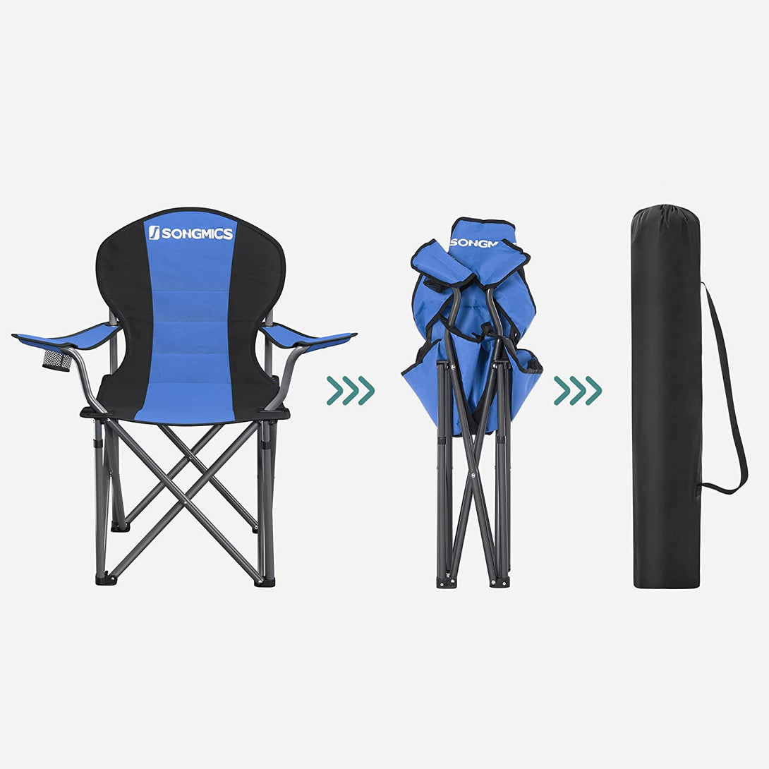 kempingszék összecsukható szék, párnázott ülés palacktartóval, kék-VASBÚTOR