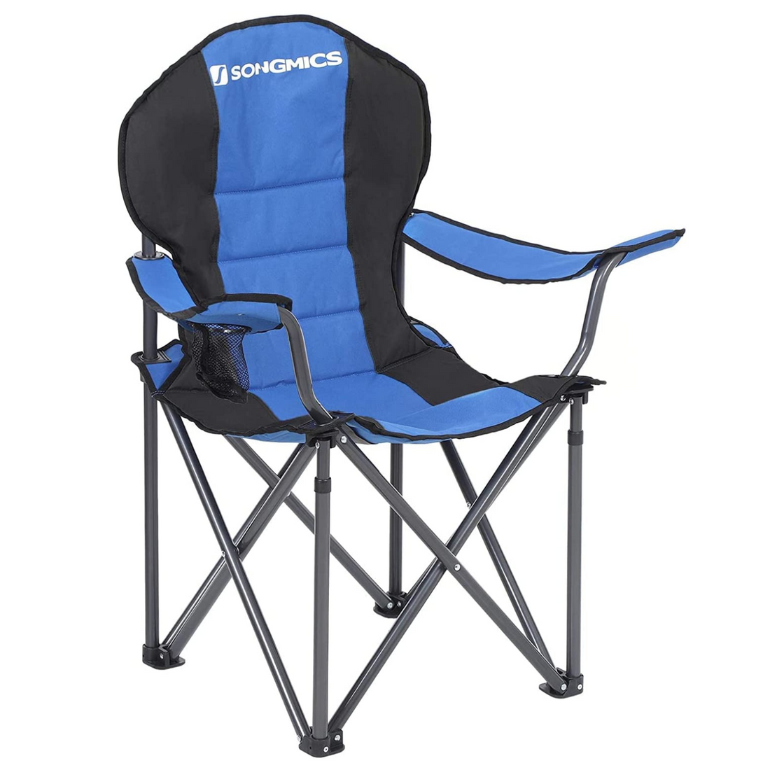 kempingszék összecsukható szék, párnázott ülés palacktartóval, kék-VASBÚTOR