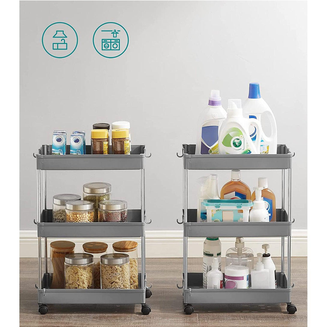wheeled storage cart, 3-tier kitchen cart, 40 x 60 x 22 cm, gray – VASBÚTOR