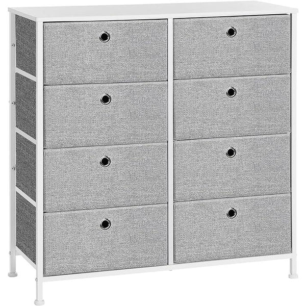 komód, tárolóegység 8 könnyen kihúzható textilfiókkal, világosszürke és fehér színben-VASBÚTOR