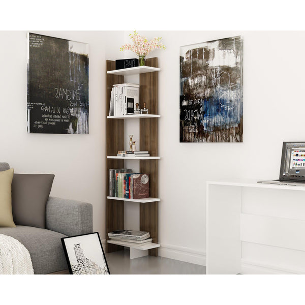 könyvespolc Als - Walnut, White-VASBÚTOR