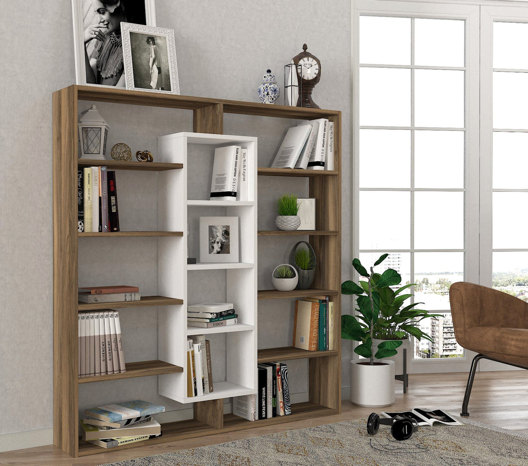 könyvespolc Ample - Walnut, White-VASBÚTOR