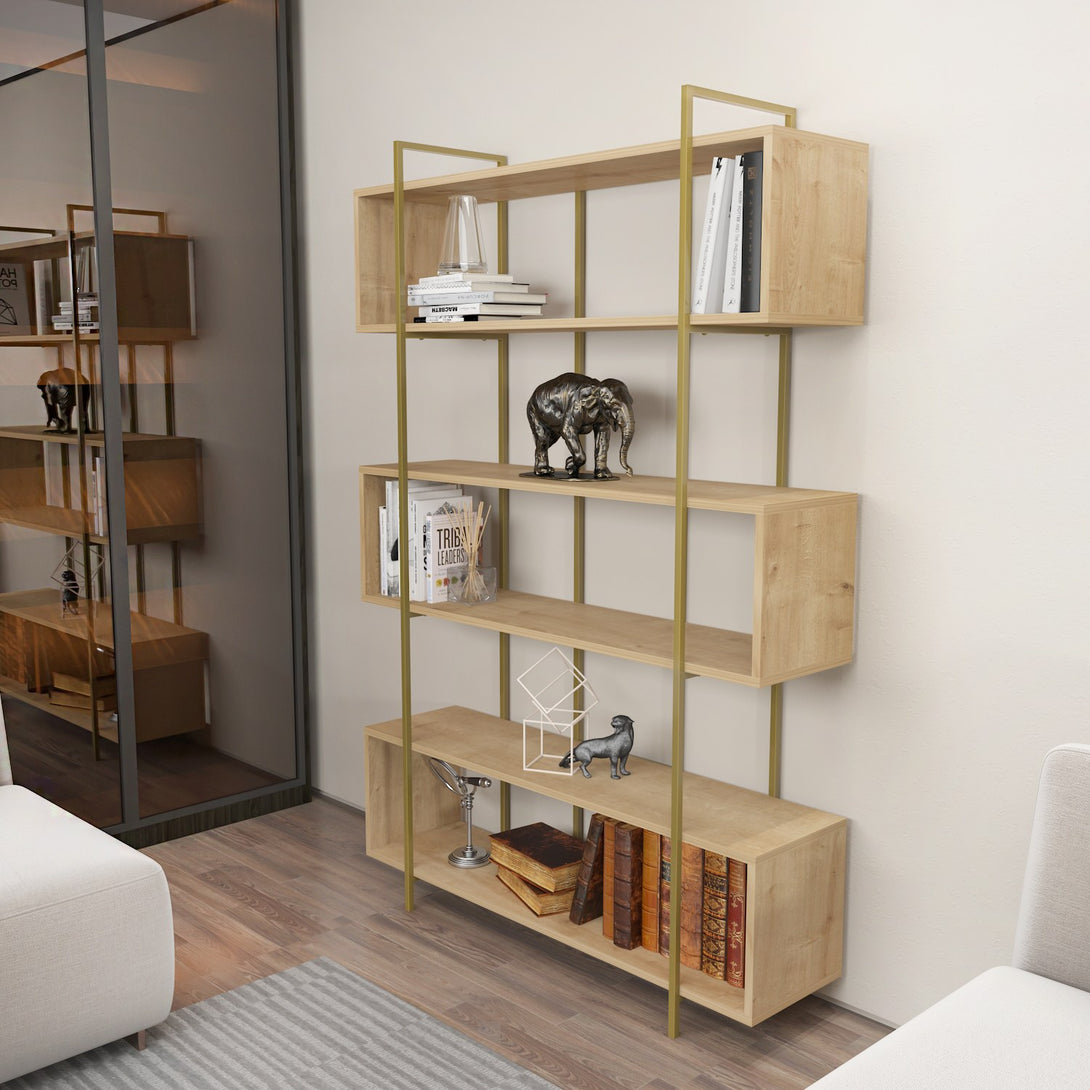 könyvespolc Bruti - Oak, Gold-VASBÚTOR