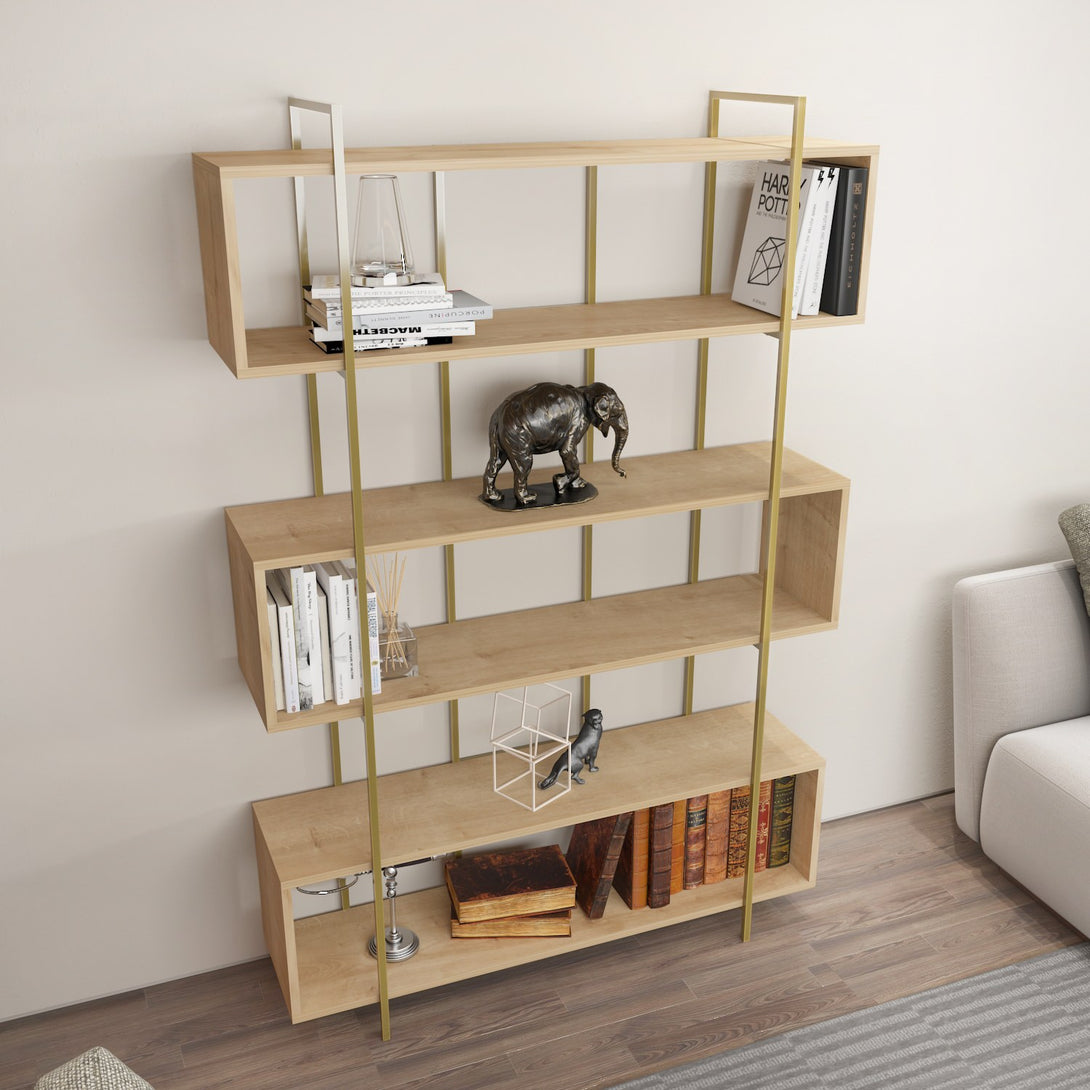 könyvespolc Bruti - Oak, Gold-VASBÚTOR