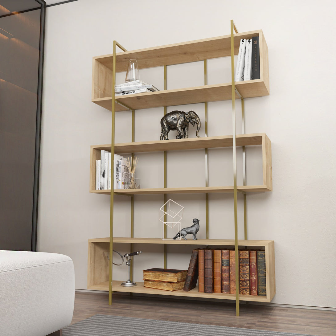 könyvespolc Bruti - Oak, Gold-VASBÚTOR