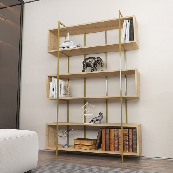 könyvespolc Bruti - Oak, Gold-VASBÚTOR