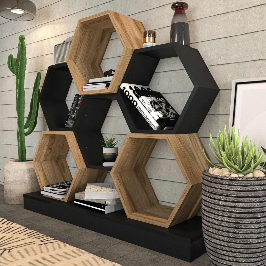 könyvespolc Cicek - Black, Oak-VASBÚTOR