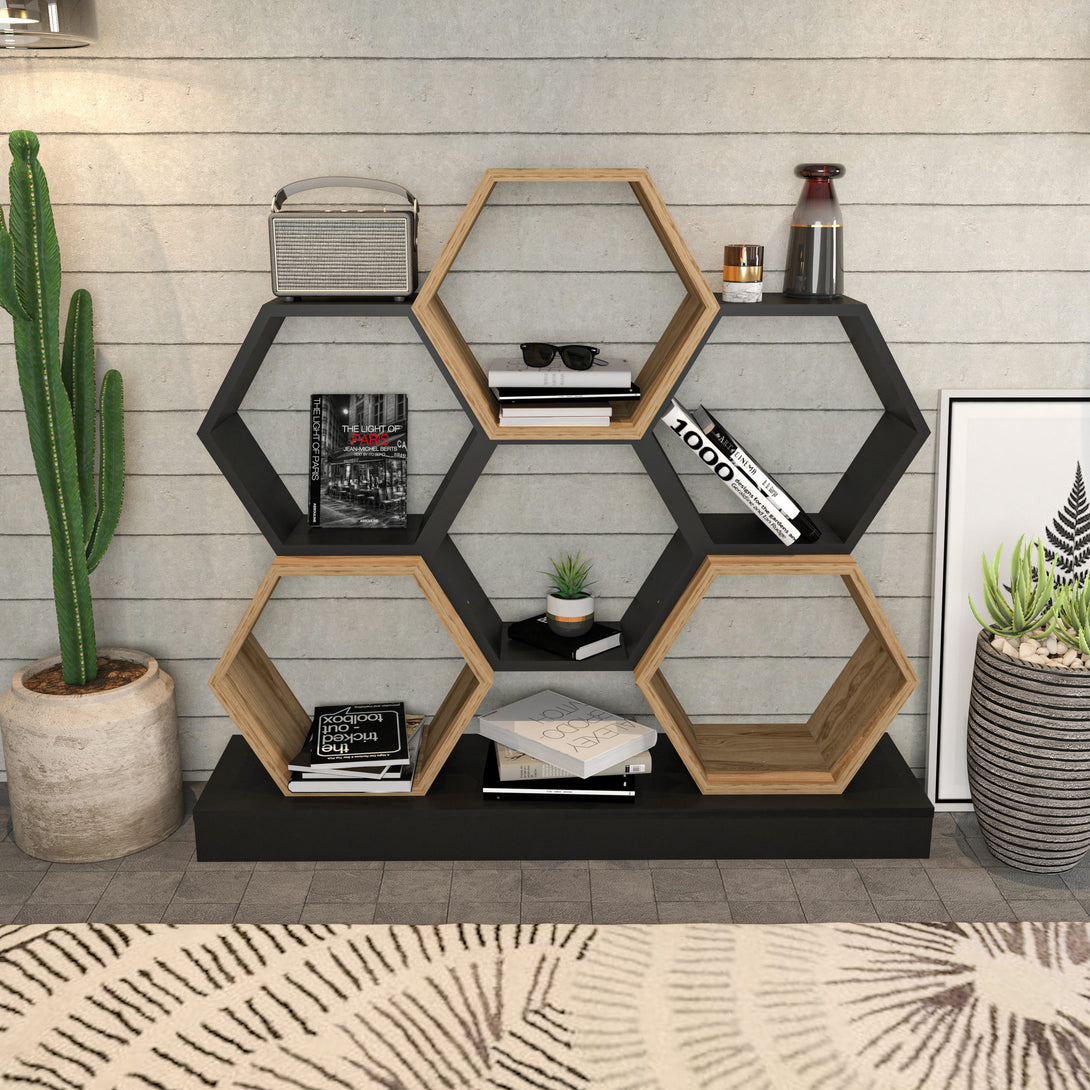 könyvespolc Cicek - Black, Oak-VASBÚTOR
