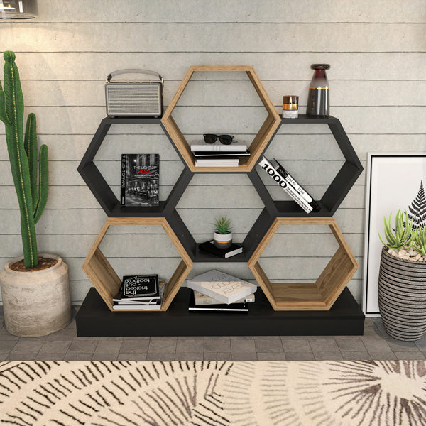 könyvespolc Cicek - Black, Oak-VASBÚTOR