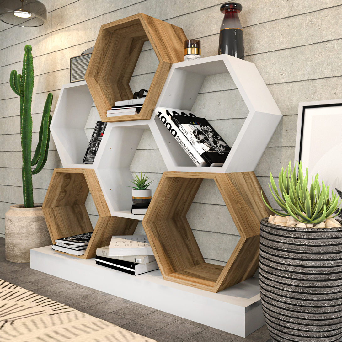 könyvespolc Cicek - White, Oak-VASBÚTOR