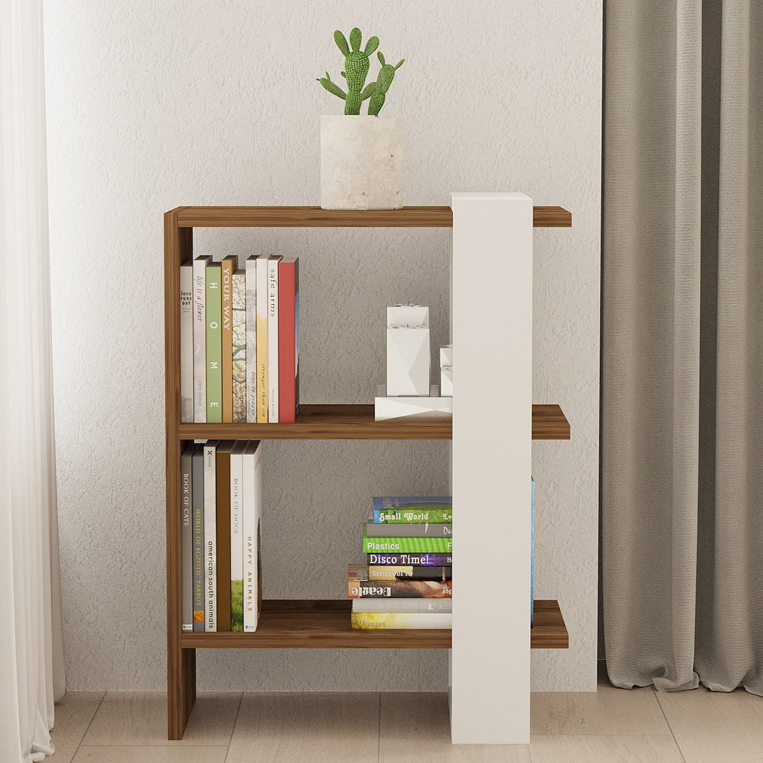 könyvespolc Gaye - Walnut, White-VASBÚTOR