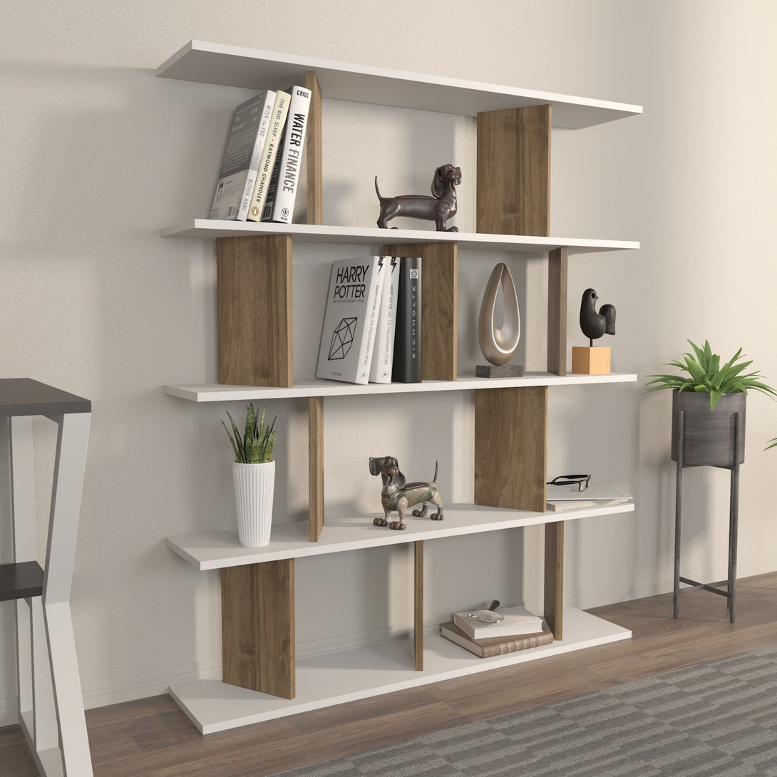 könyvespolc Grace - White, Walnut-VASBÚTOR