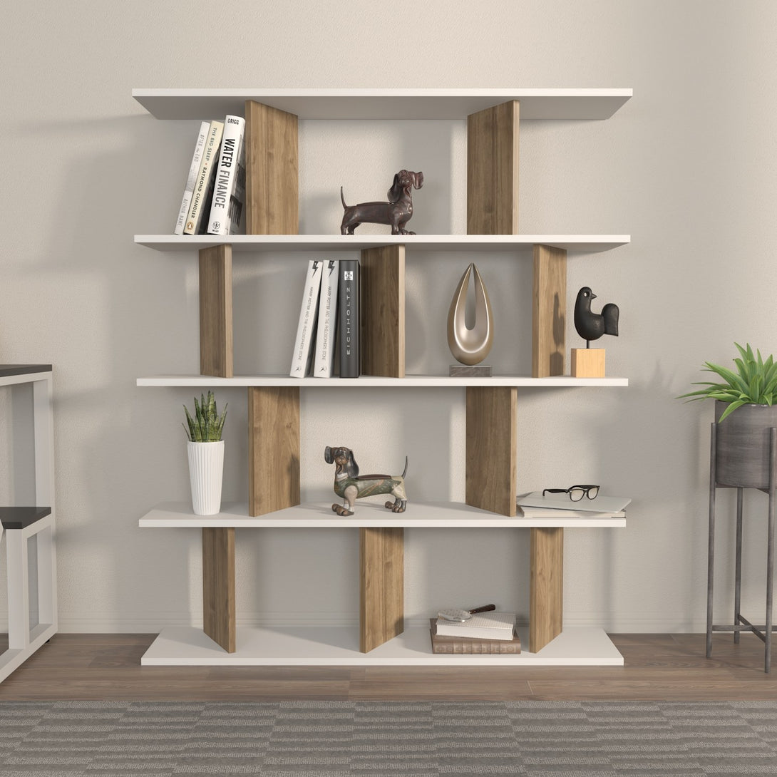 könyvespolc Grace - White, Walnut-VASBÚTOR