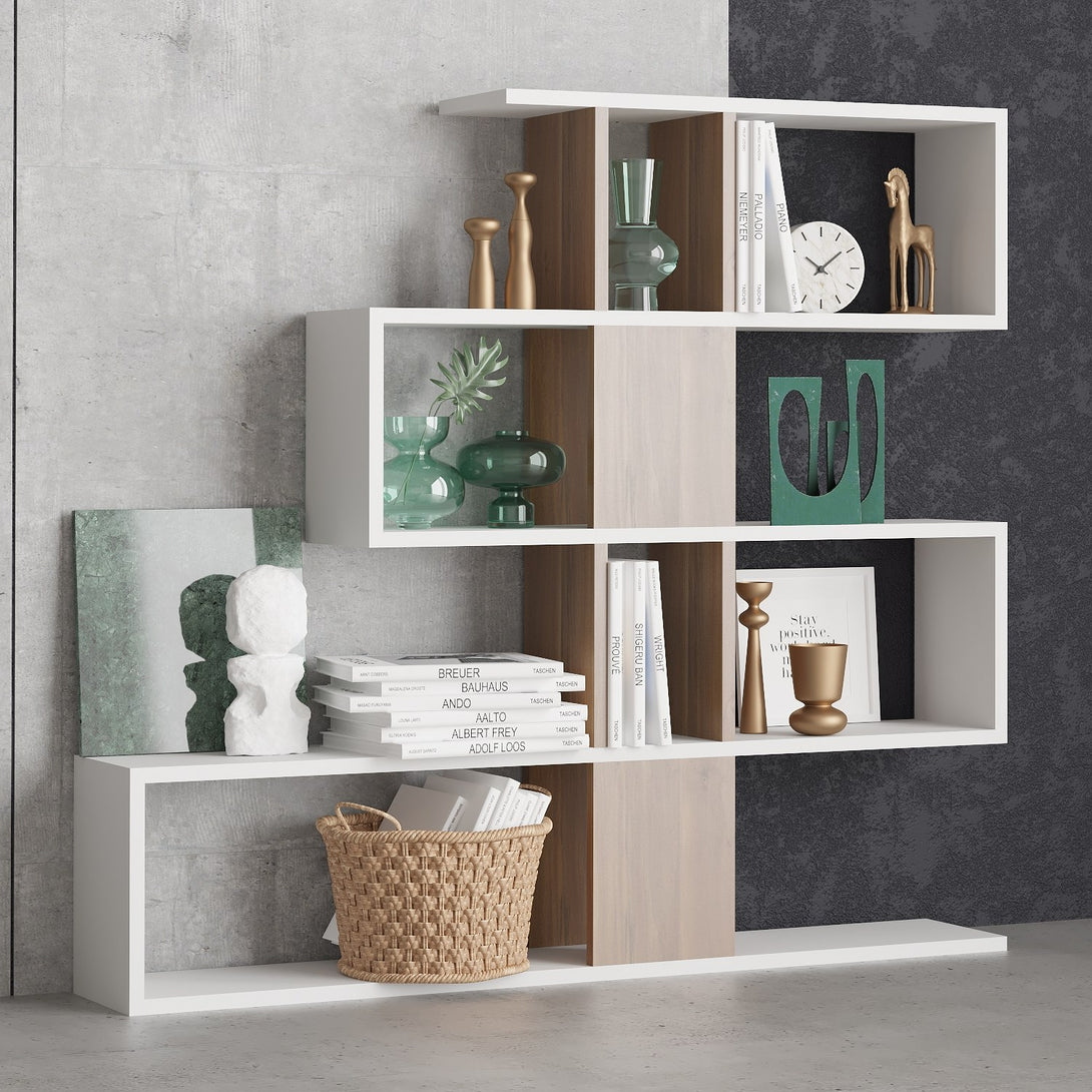 könyvespolc Karlin - White, Walnut-VASBÚTOR