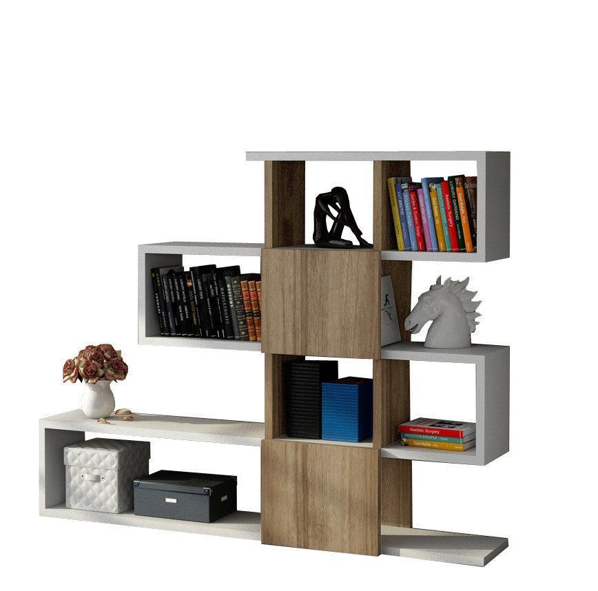 könyvespolc Karlin - White, Walnut-VASBÚTOR