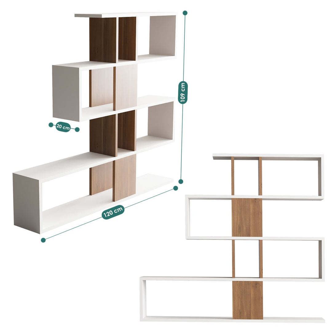 könyvespolc Karlin - White, Walnut-VASBÚTOR