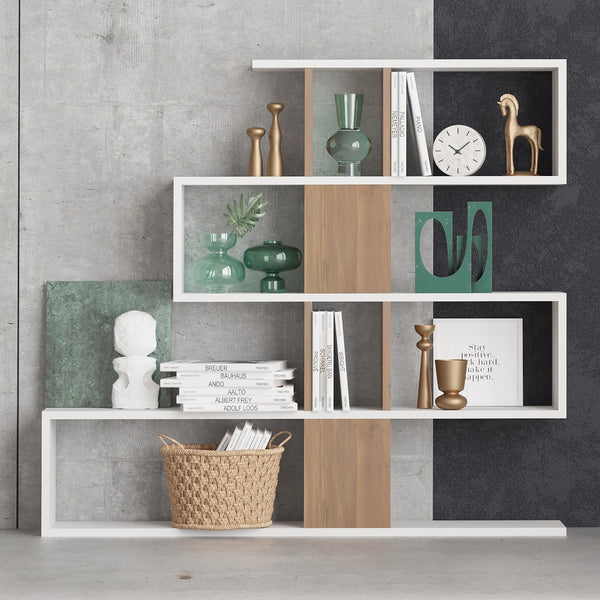 könyvespolc Karlin - White, Walnut-VASBÚTOR