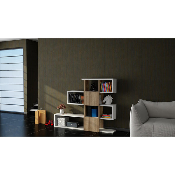 könyvespolc Karlin - White, Walnut-VASBÚTOR