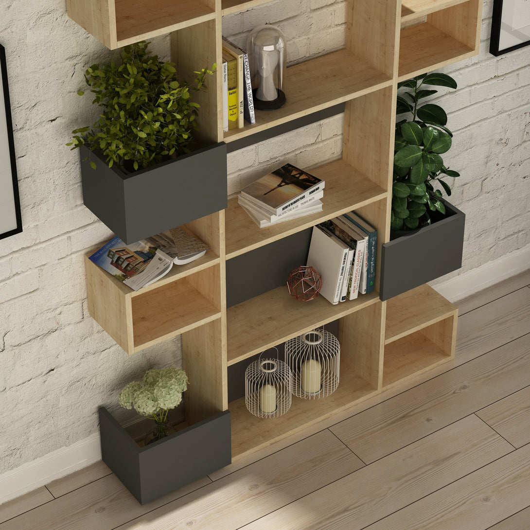 könyvespolc Niho - Oak, Anthracite-VASBÚTOR
