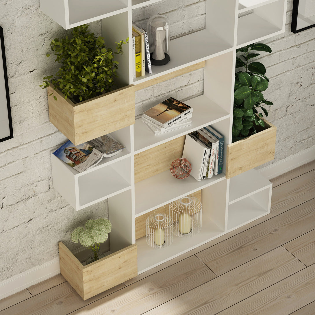könyvespolc Niho - White, Oak-VASBÚTOR