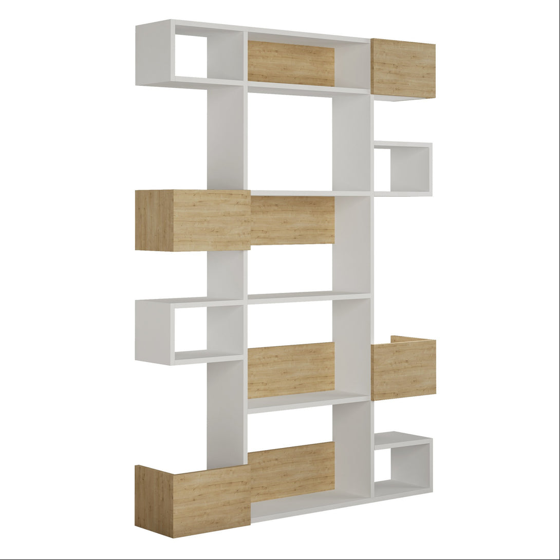 könyvespolc Niho - White, Oak-VASBÚTOR