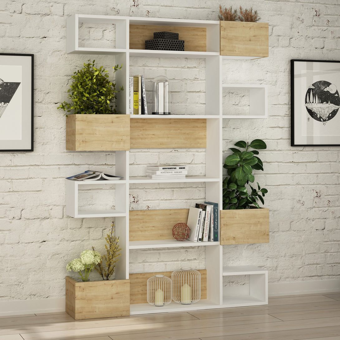 könyvespolc Niho - White, Oak-VASBÚTOR