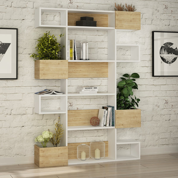 könyvespolc Niho - White, Oak-VASBÚTOR