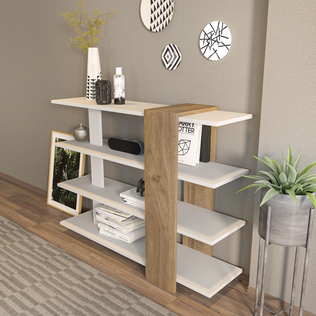 könyvespolc Nur - White, Walnut-VASBÚTOR