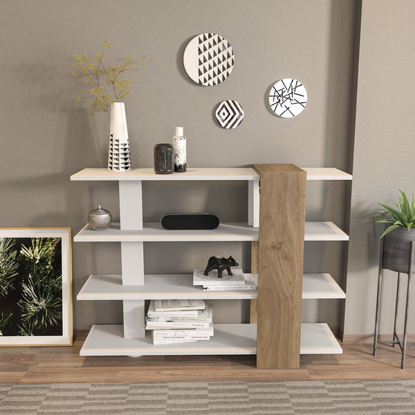 könyvespolc Nur - White, Walnut-VASBÚTOR
