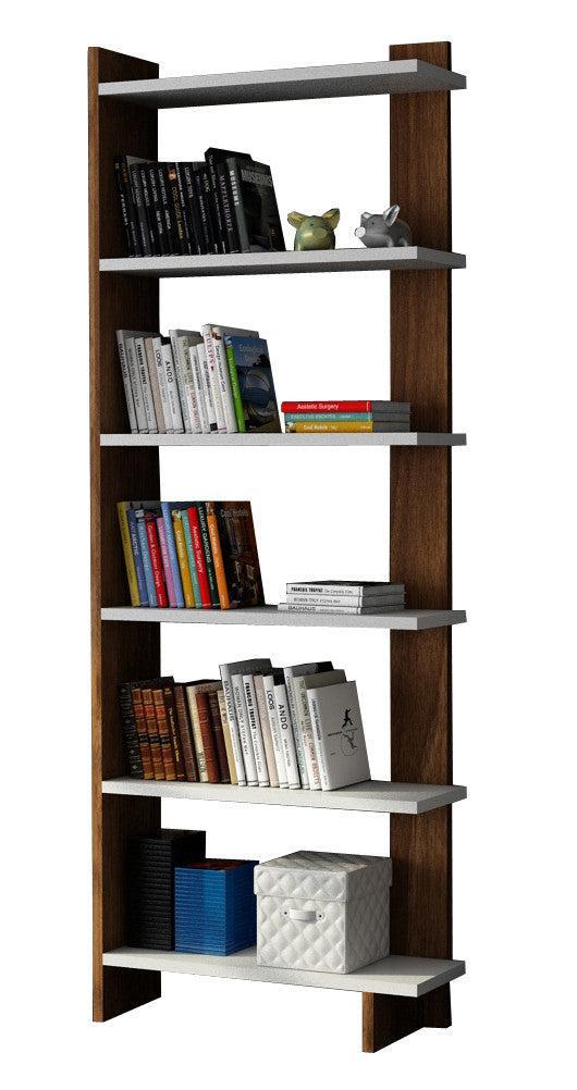 könyvespolc Order - White, Walnut-VASBÚTOR