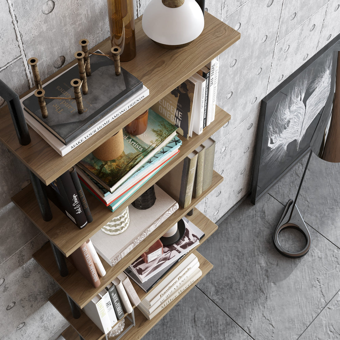 könyvespolc Paula - Walnut, Black-VASBÚTOR