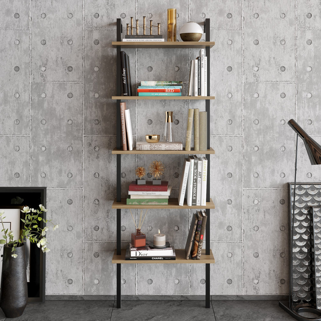 könyvespolc Piante - Walnut, Black-VASBÚTOR