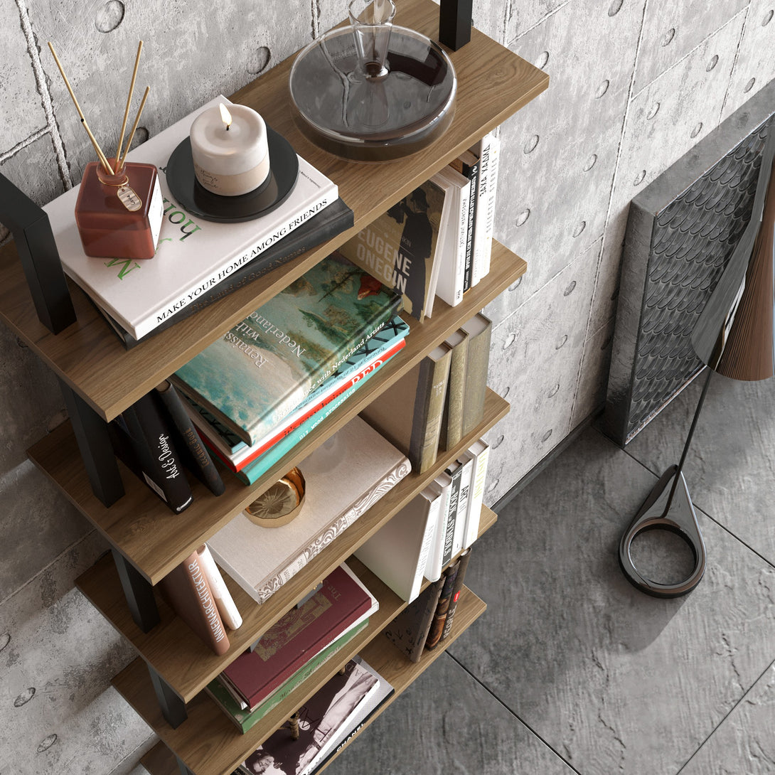 könyvespolc Piante - Walnut, Black-VASBÚTOR