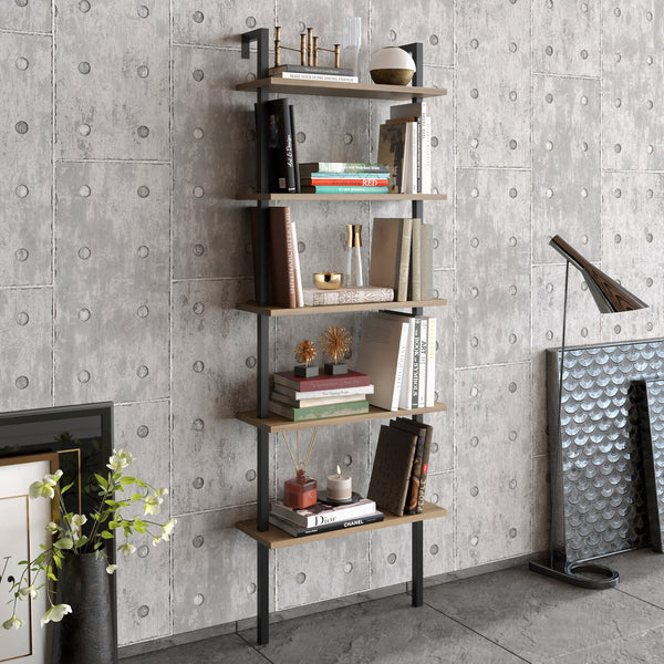 könyvespolc Piante - Walnut, Black-VASBÚTOR