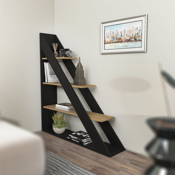 könyvespolc Pisagor - Black, Oak-VASBÚTOR