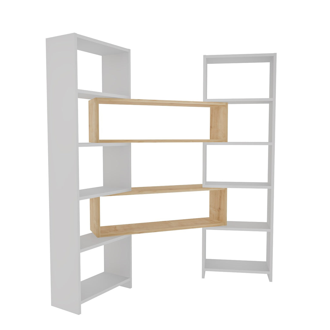 könyvespolc Poyraz - White, Oak-VASBÚTOR