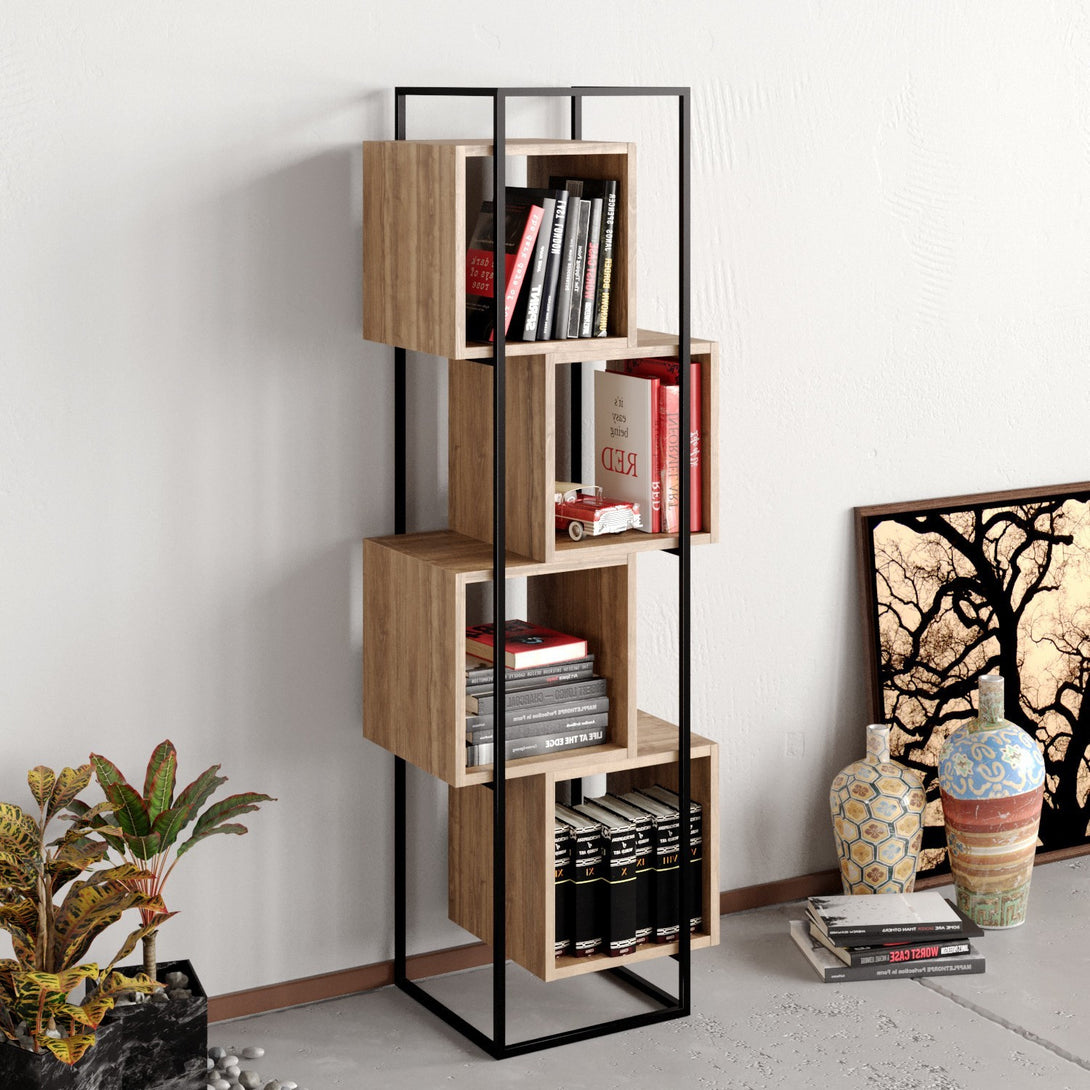 könyvespolc Prada - Walnut, Black-VASBÚTOR