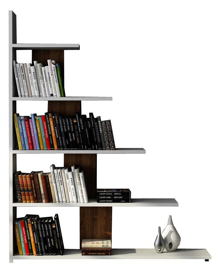 könyvespolc Reward - White, Walnut-VASBÚTOR