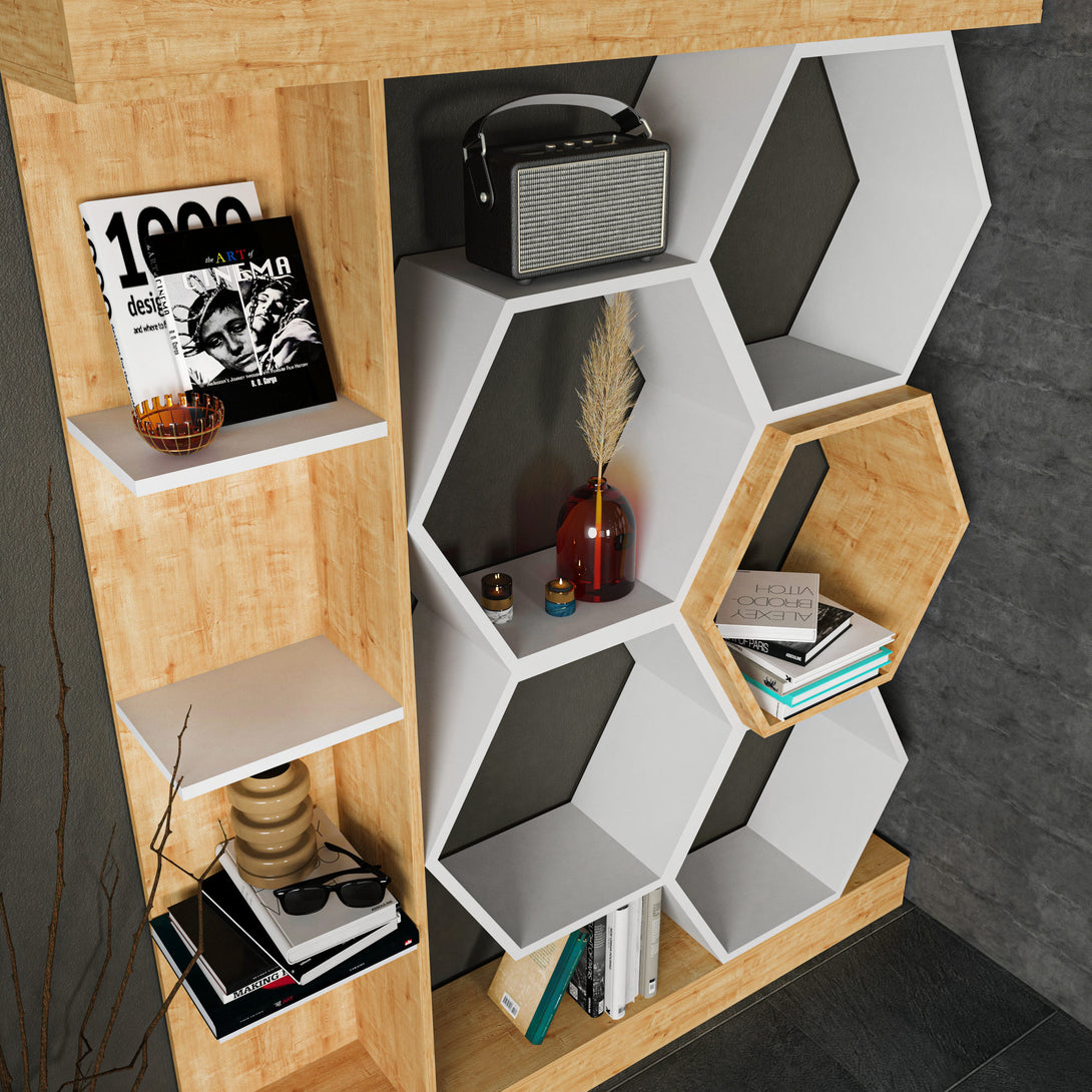 könyvespolc Sueno - White, Oak-VASBÚTOR